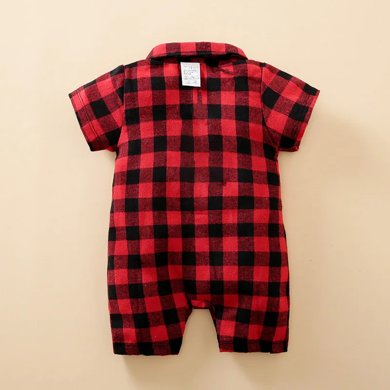 0-18 Baby Jumpsuit Casual And Fashionable Simple Plaid Shirt Comfortable And Soft Summer Short Sleeved Newborn Clothes