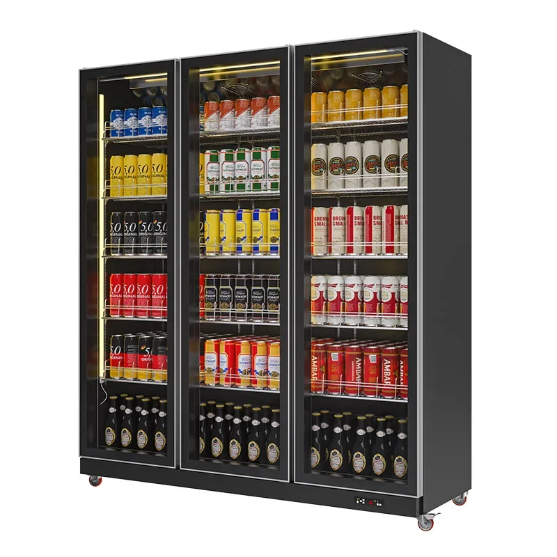 Commercial 3 Doors Black Color Cool Drink Fridge Beer Refrigerator