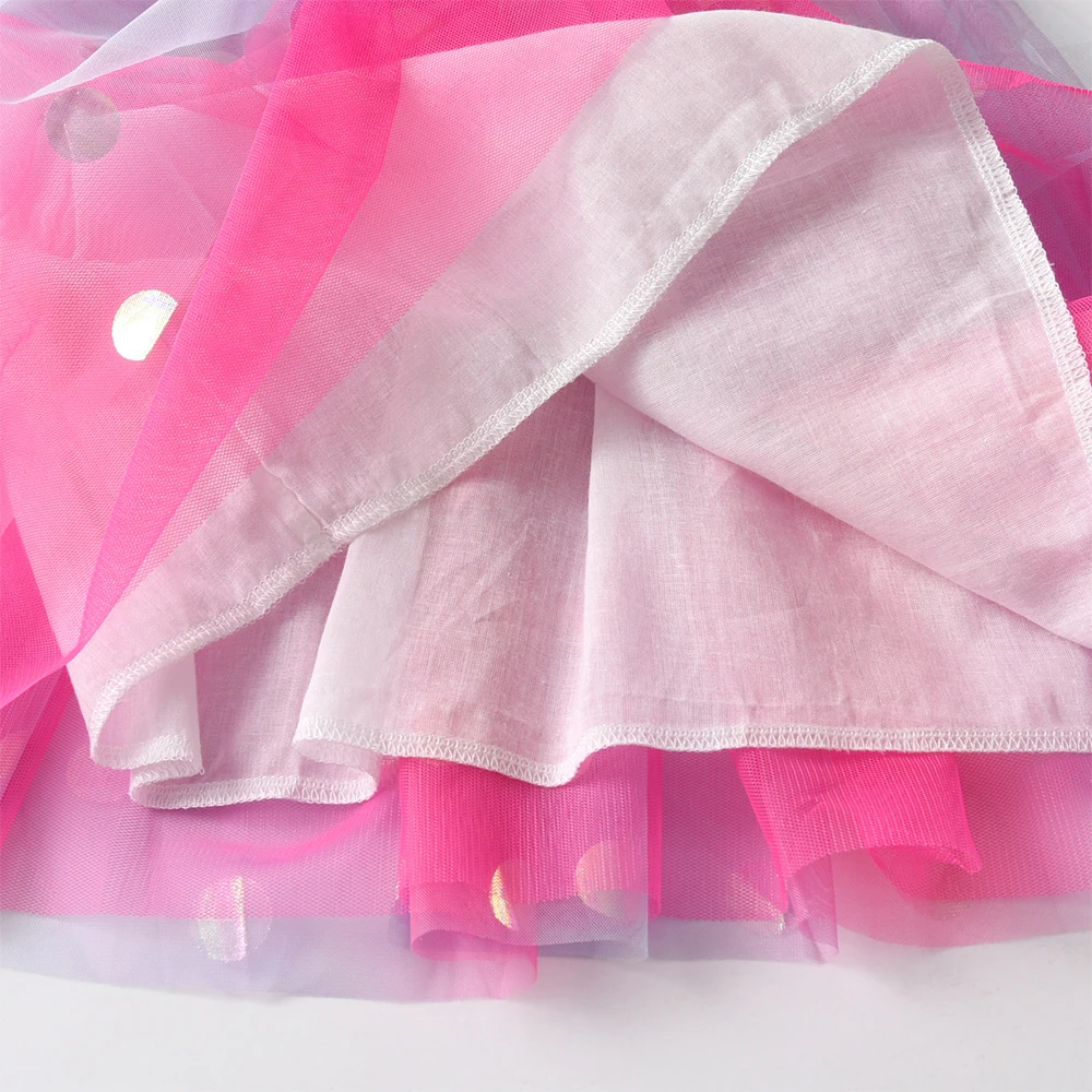DXTON Herbst-Kleider für Kinder, Einhorn-Motiv, gepunktet, Netzstoff, Prinzessinnen-Tutu-Kleid, für Kleinkinder, Urlaub im Freien, langärmelig, Mädchenkleidung, 3–8 Jahre – Detail 6