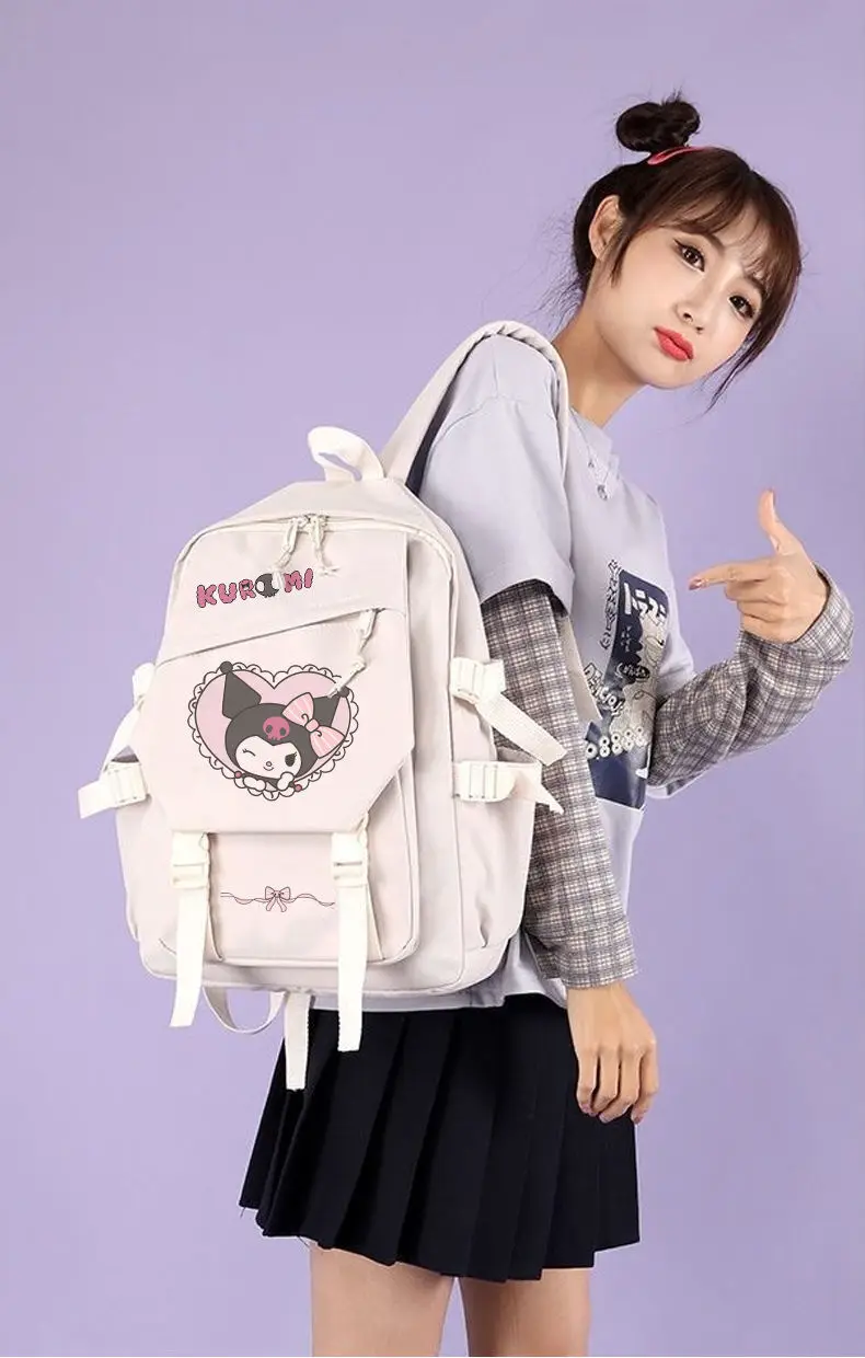 Sanrio Anime My Melody Kuromi Backpacks for Children Kawaii Mochilas Aestethic School Comes with Badge, Han Style Cotton Bag,