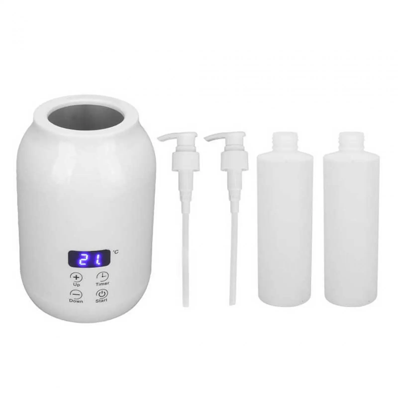 Single Bottle Massage Oil Heater 30-65℃ LED Display Screen with 2Pcs Empty Bottles for Cream Lotion 110-240V