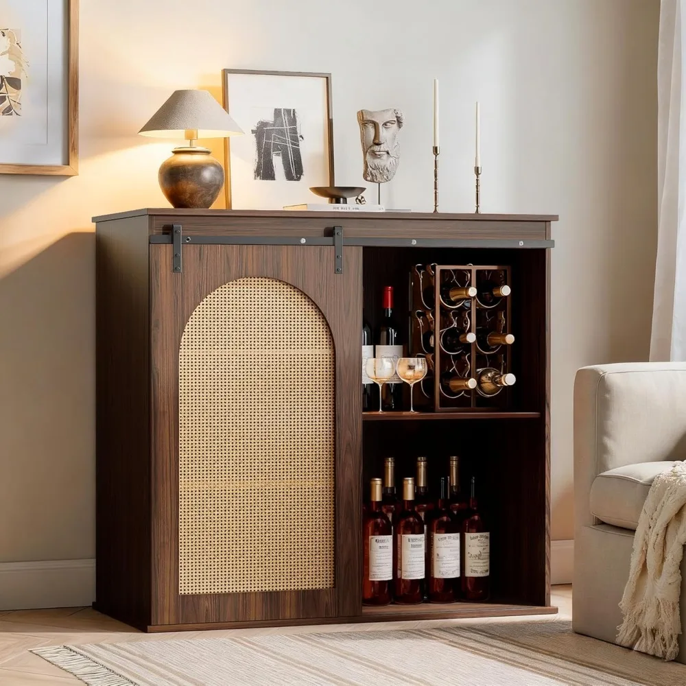 

Coffee Bar Cabinet, Rattan Sideboard Buffet Cabinet with Storage, Boho Farmhouse Wine Bar Cabinet for Living Room, Kitchen,