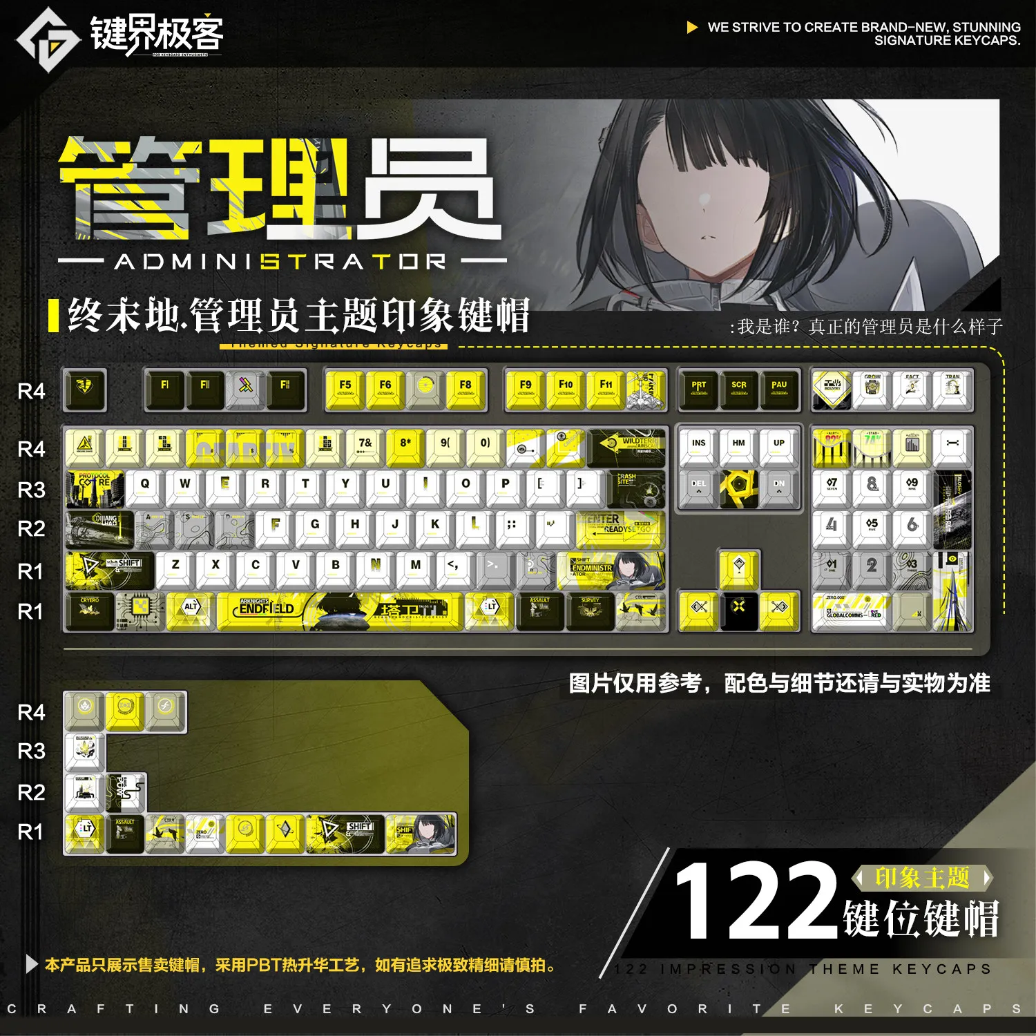 122 Keys Arknights: Endministrator‌ Keycaps Impression Cherry MOA PBT Side Engraved Dimensional Keycaps Animation Keyboardcaps