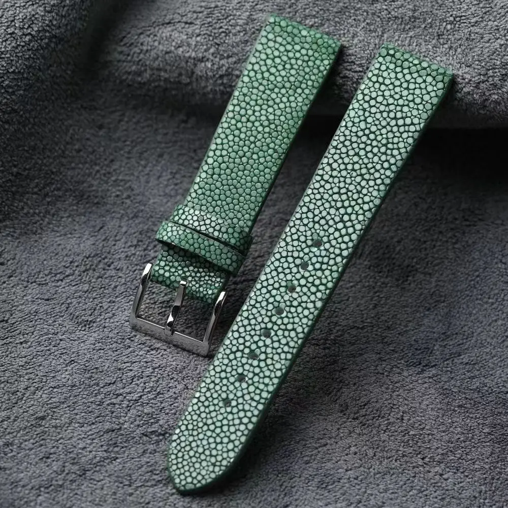 Handmade luxury pearl fish leather strap 18 20 22MM black, green and blue vintage leather personality grain bracelet for men and