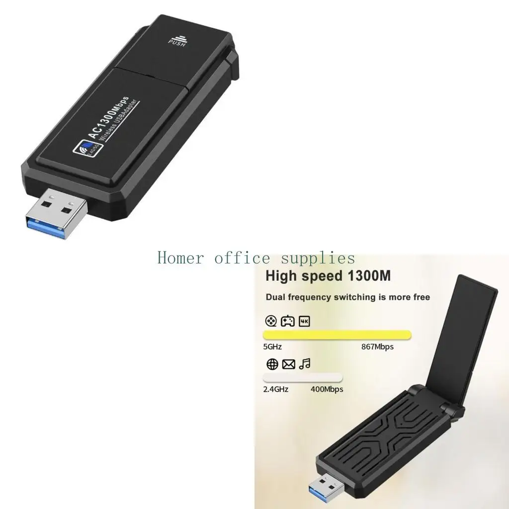 K43B WiFi USB3.0 1300M Bộ Thu Không Dây Băng Tần Kép 2.4/5GHz Cho Máy Tính Để Bàn PC Laptop Card Mạng