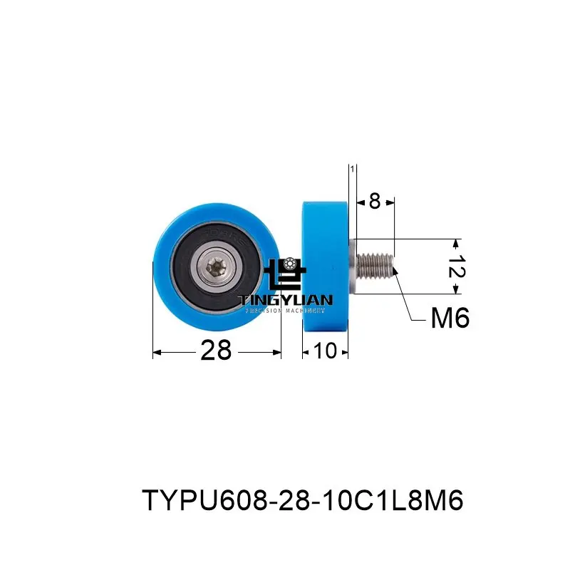 Polyurethane Roller TYPU608-28-10mm  Flat Type ID8 OD28 TPU 1pcs  Blue Wheel Roller Pulley With 304 Screws  Guide Wheel