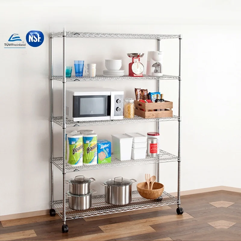 

New Five-Layer 50cm Bedroom Kitchen Utensils Storage Ra Mobile Microwave Stand Stainl Steel Floor-Mounted Organizer