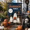 Personalized Ghost Family Halloween Garden Flag, Custom Pumpkin Haunted House Yard Banner, Cute Fall Porch Decor, Spooky Out jjp