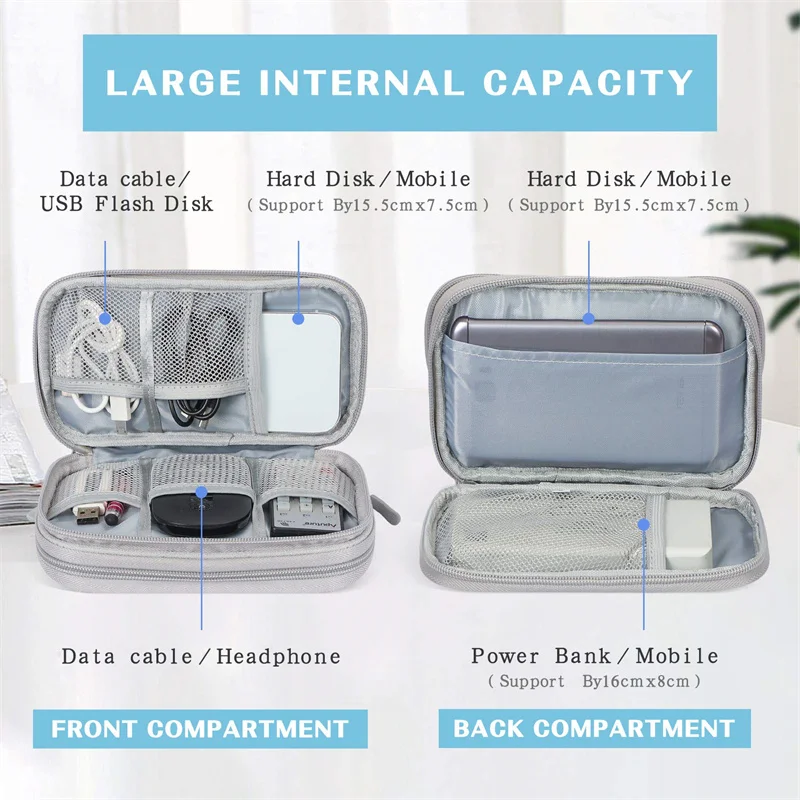 Data Cable Storage Bag Waterproof Travel Organizer Bag Portable Carry Case Double Layers Storage Bag for Cable Cord USB Charger