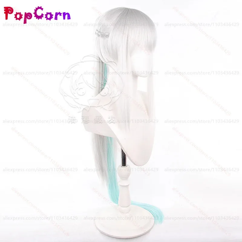 Aa124LQFate Morgan com rabo de cavalo unissex 105 cm de comprimento prata branco verde em camadas gradiente peruca cosplay anime resistente ao calor synt
