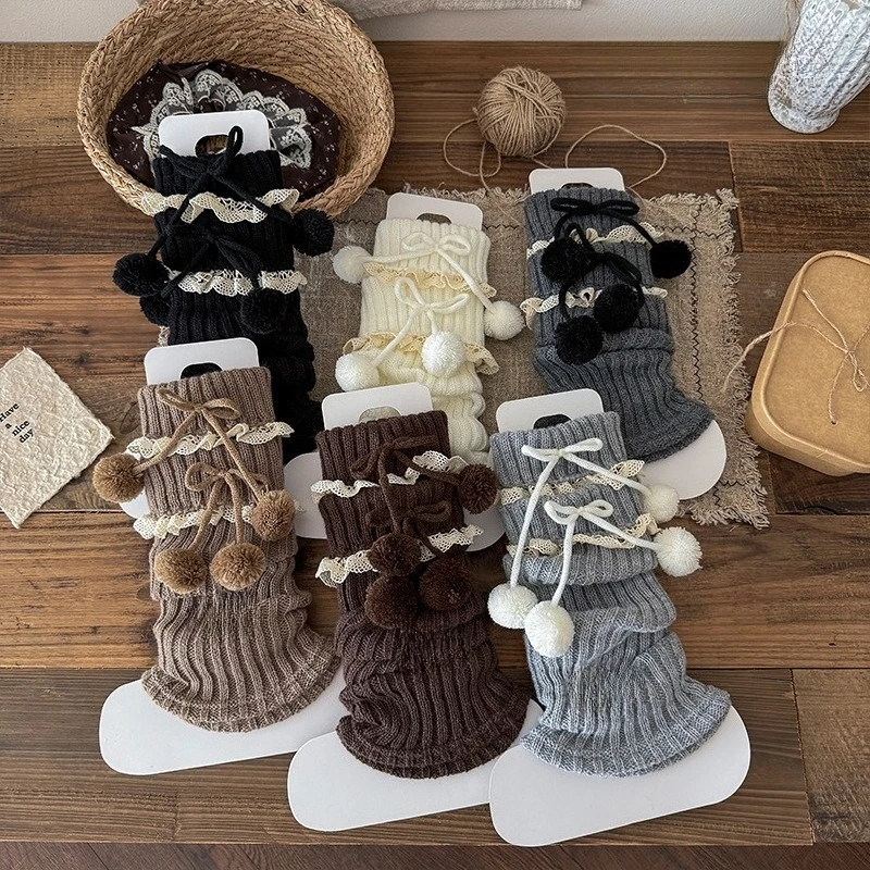 6 Pairs Cotton Long Sock Covers for Women Lolita Coffee Retro Autumn Winter Leg Warmers Woman Black White Leg Warmer Loose Socks