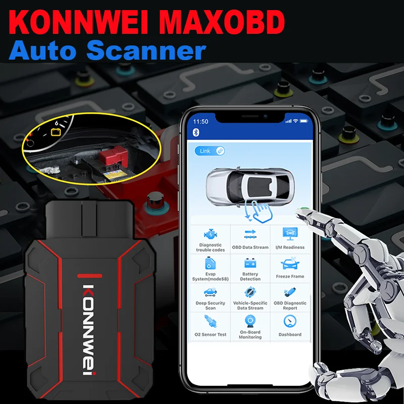 

Новейшие продукты KONNWEI MAXOBD, полный системный сканер, версия Bluetooth с бесплатным английским приложением для Android/IOS, автоматический диагностический инструмент