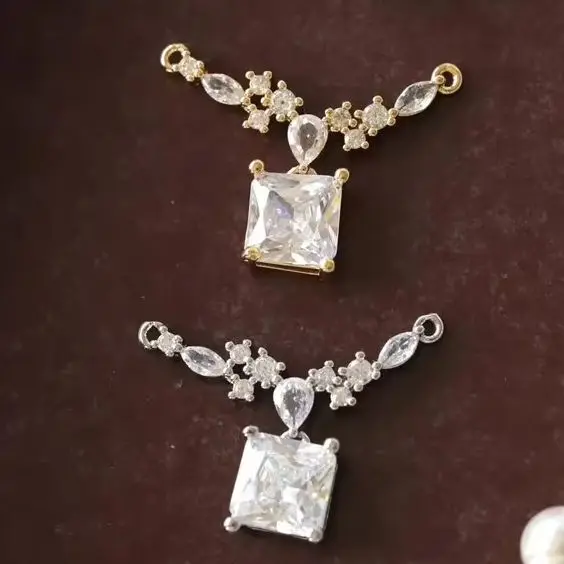 

2 шт., двойной кулон с медным золотым дугообразным цирконом, аксессуар ручной работы «сделай сам», 23,8x18 мм, квадратный бриллиант, ювелирные изделия P