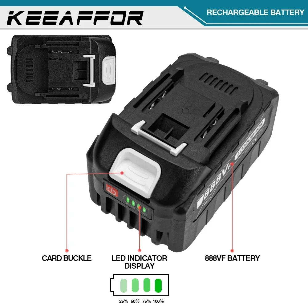 KEEAFFOR 888VF 22500mAh Rechargeable Lithium Ion Battery 18V EU US Plug Electric Wrench Drill For Makita Power Tools Battery