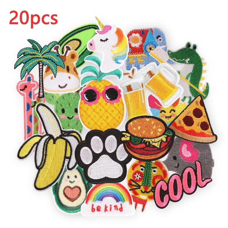 20 pcs Cute Patches Iron On lot Animal Delicacy For Kids Jeans Anime Clothing Girls Pack Diy Jacket Embroidered Thermoadhesive