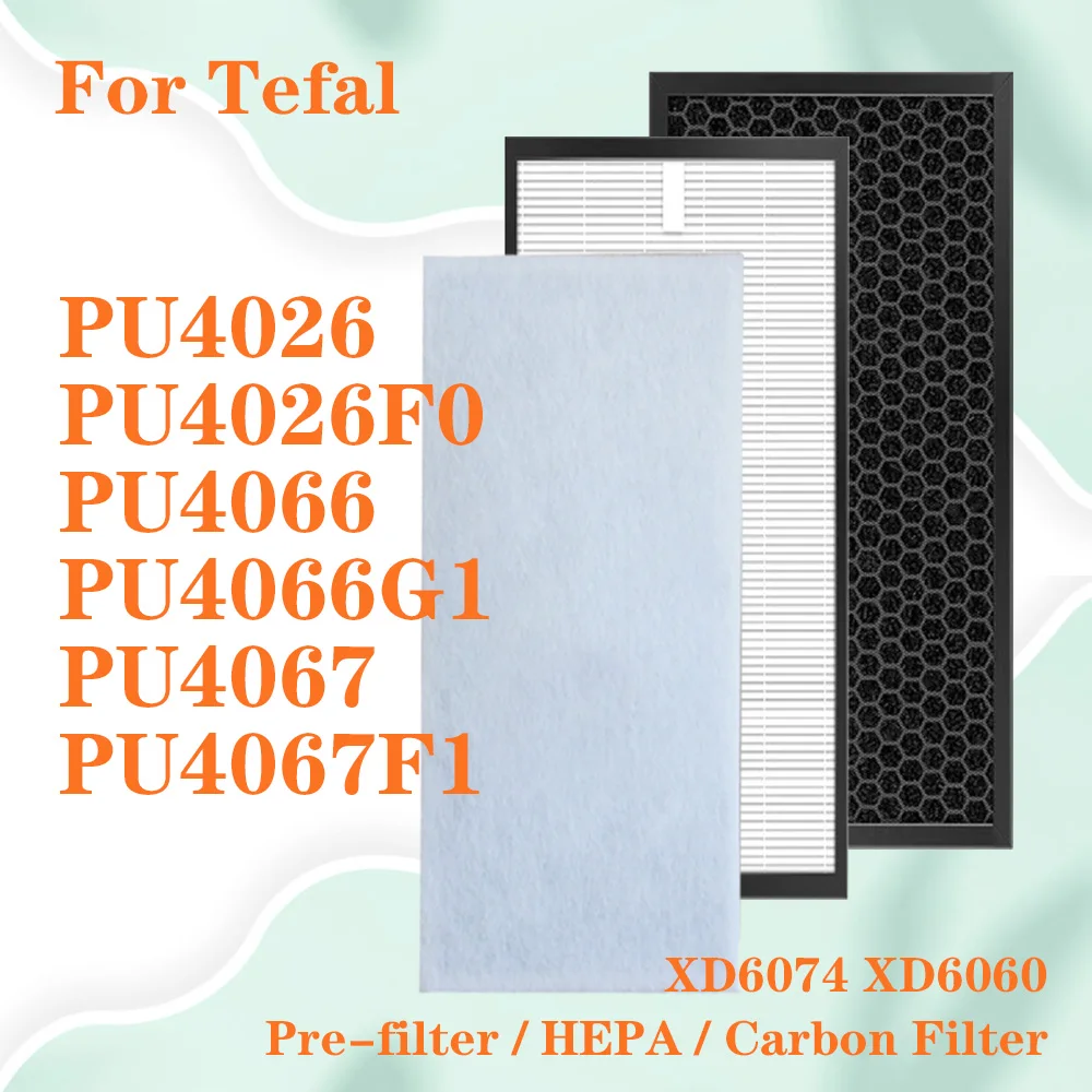 For Tefal PU4026 PU4026F0 PU4066 PU4066G1 PU4067 PU4067F1 Air Purifier XD6074 & XD6060 Replacement HEPA Filter Carbon Filter