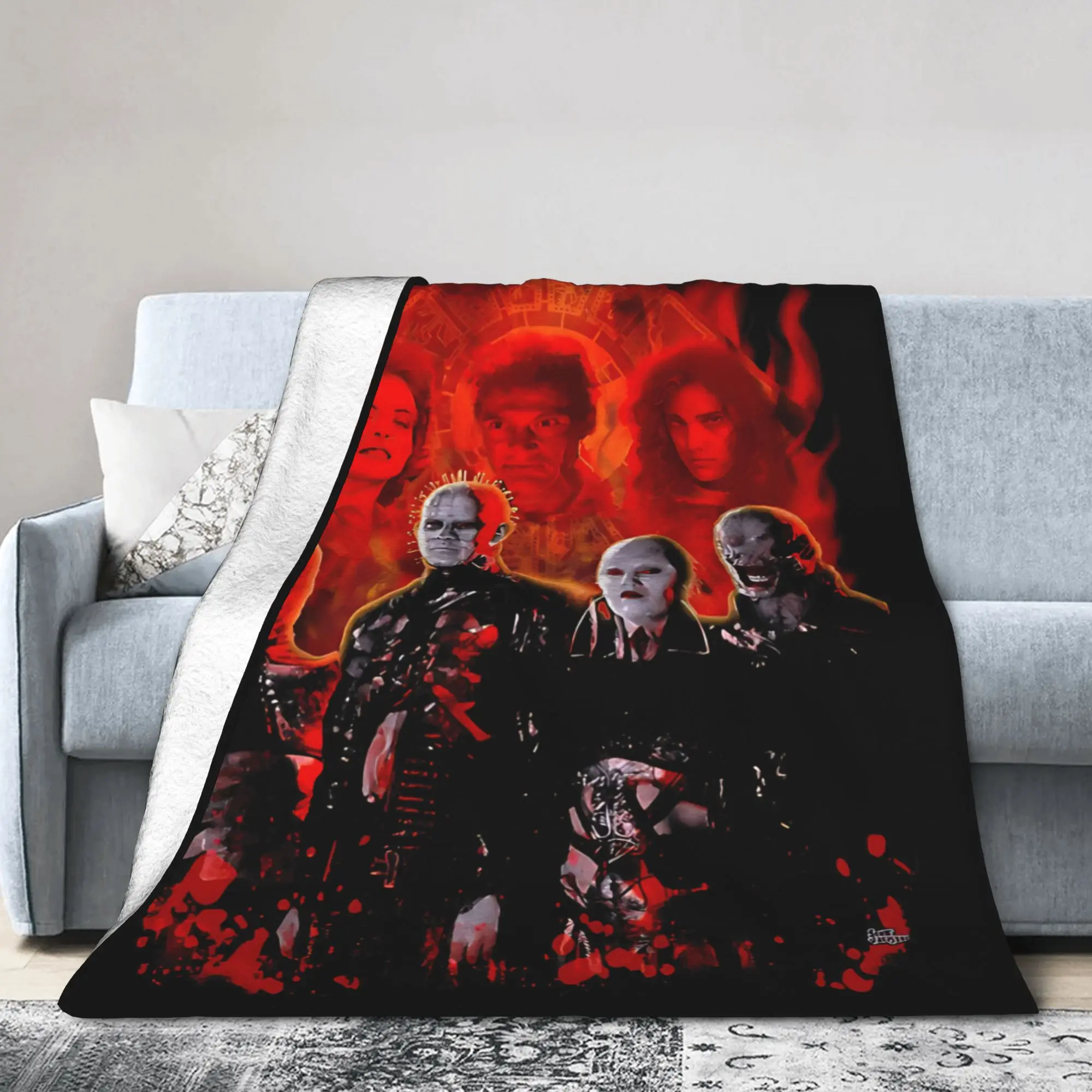 Horror Pinhead Movie Blanket Hellraisers Flannel Throw Blanket Summer Air Conditioning Portable Soft Warm Bedspreads