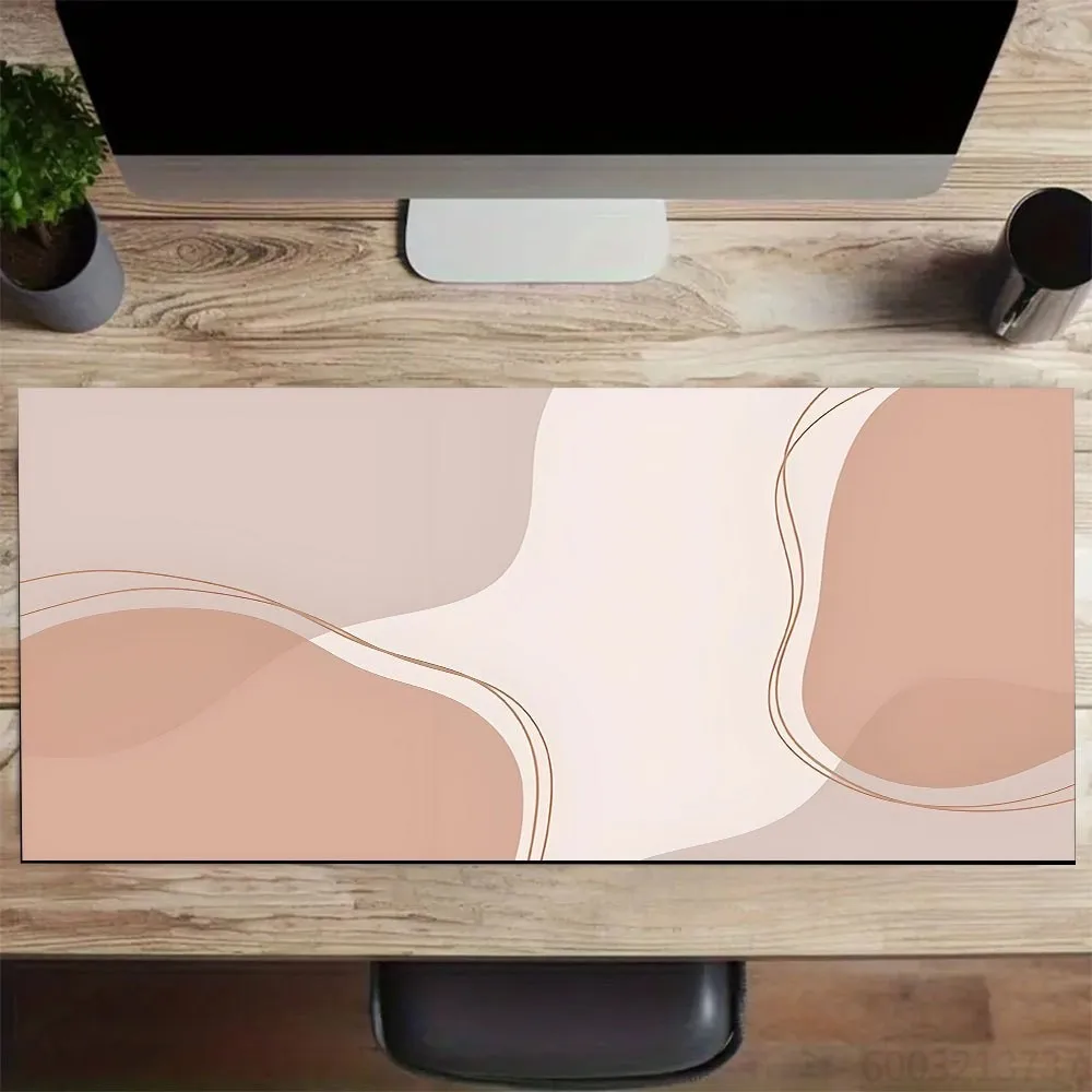 Morandi Color Block Abstract Large Mouse Pad,Boho Blob Shape Cute Smile Face Print Waterproof Non-Slip Aesthetic Student Mat
