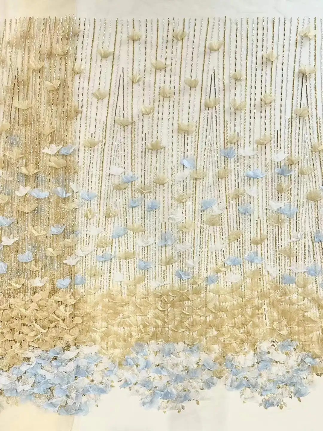 High Quality Fashion African Beaded Tulle Embroidery 3D Flower Sequins Lace Fabric for Wedding Dress Party Sewing