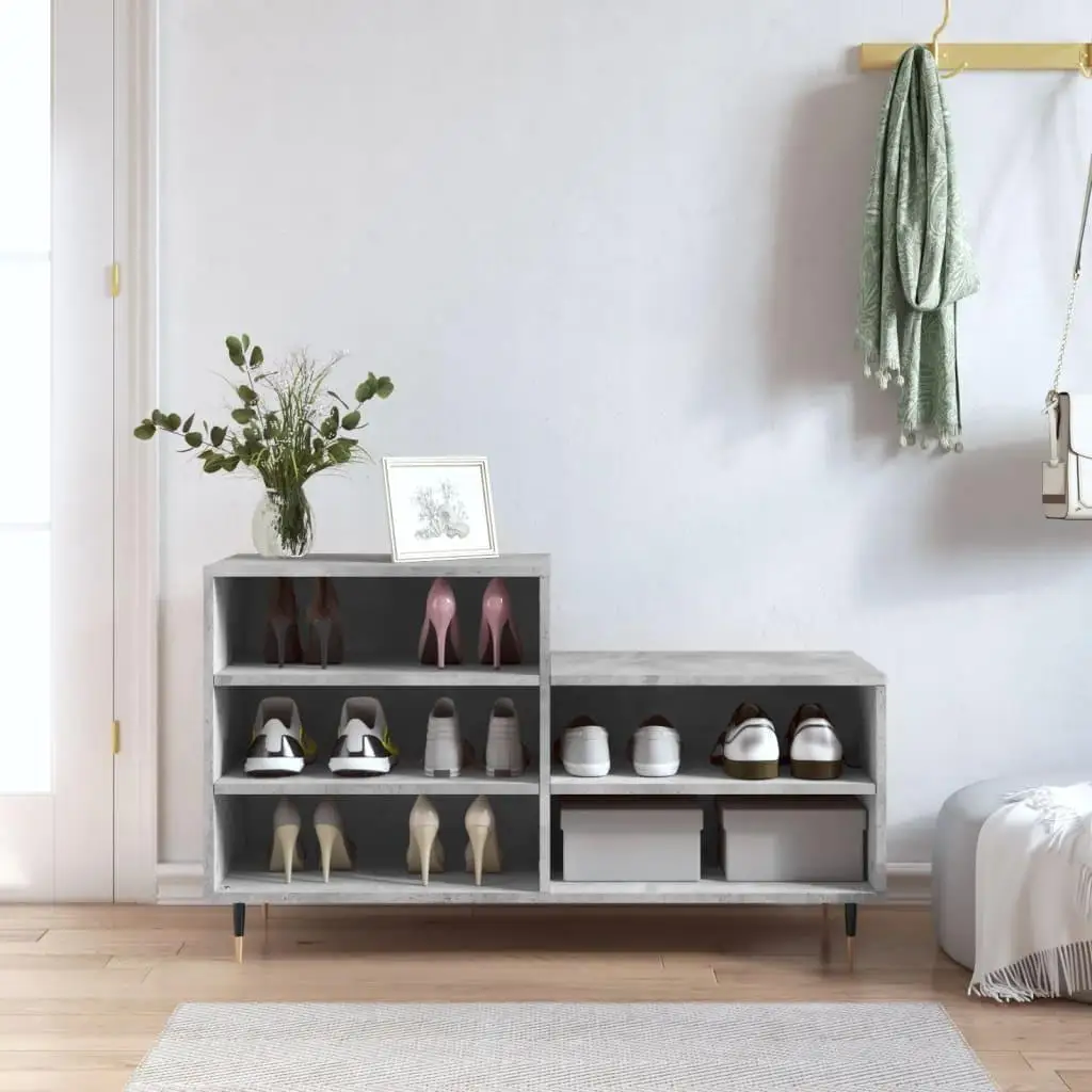 Stylish Concrete Grey Shoe Cabinet 102x36x60 cm - Durable Engineered Wood Storage Solution