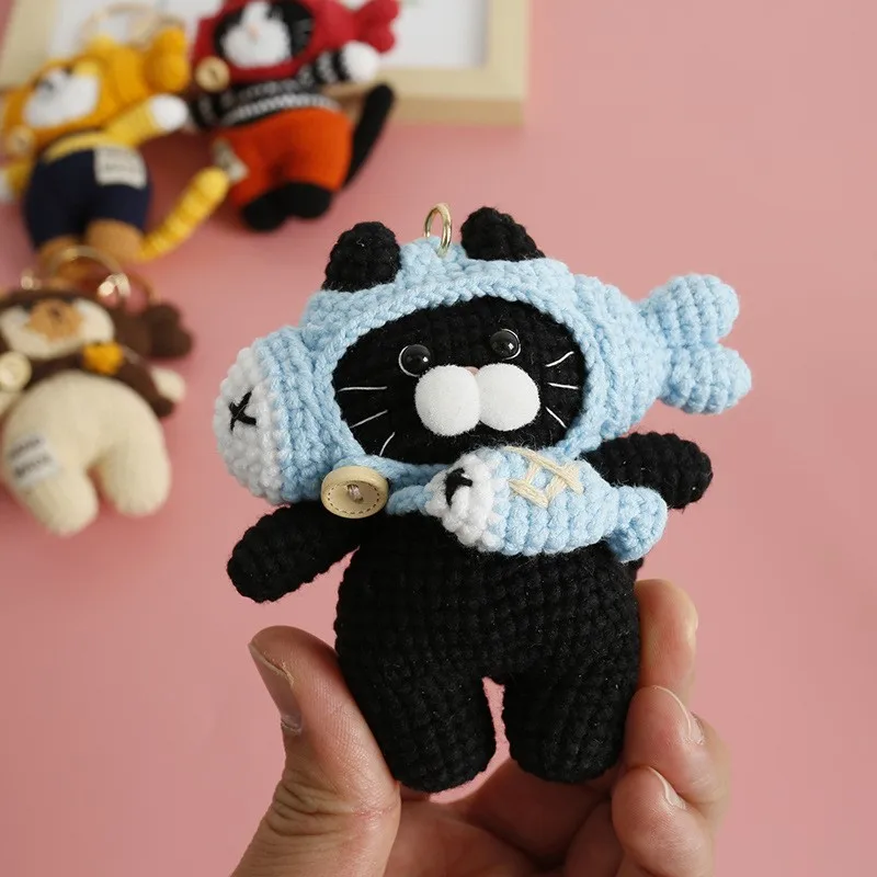 Cute Kitten Keychains Handmaking Knitting Small Cat Crochet Keyrings For Bag Pendant Accessories Knitted Cat Doll Keychain Gifts