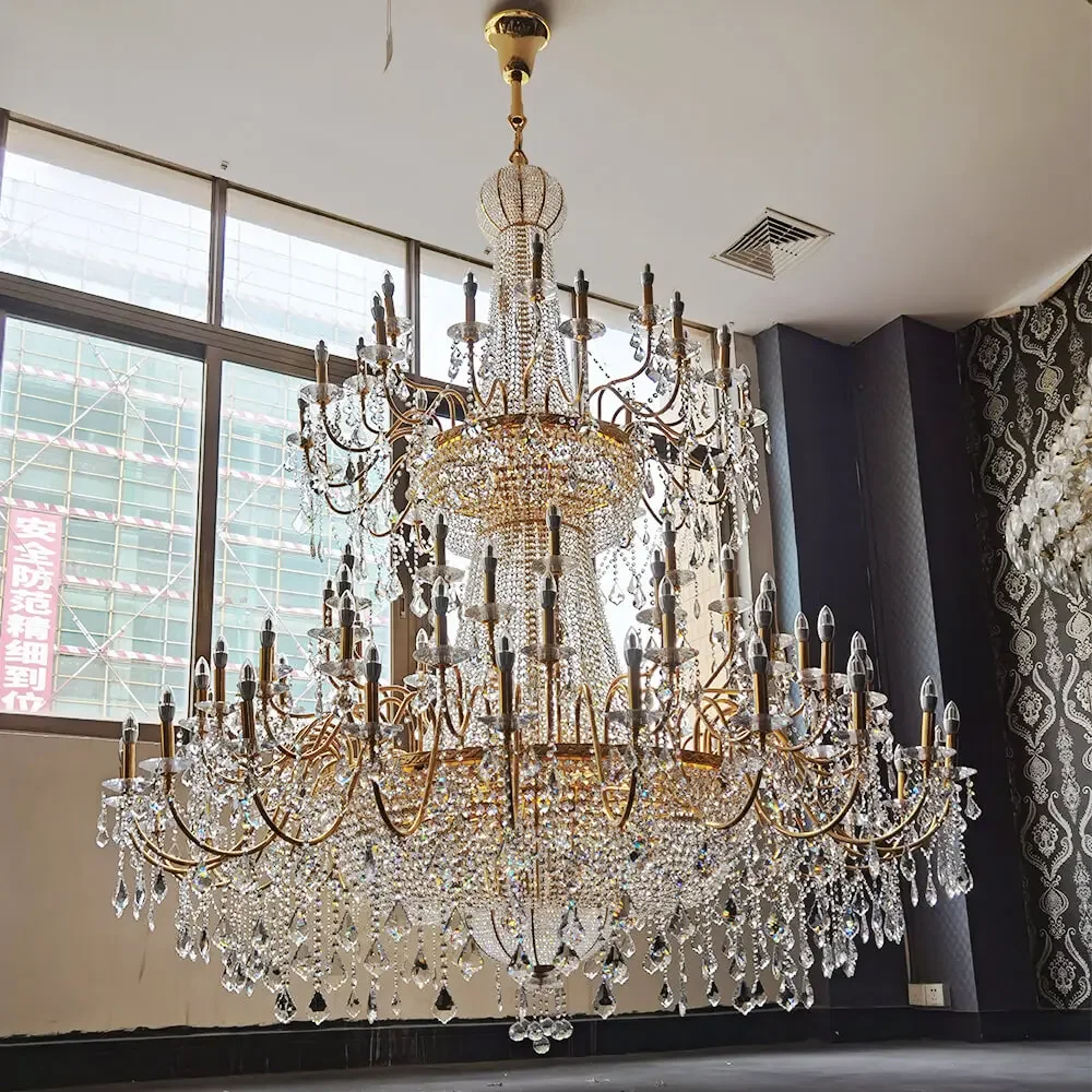 Customized Luxury Hotel Living Room  Gold Iron Large K9 Crystal