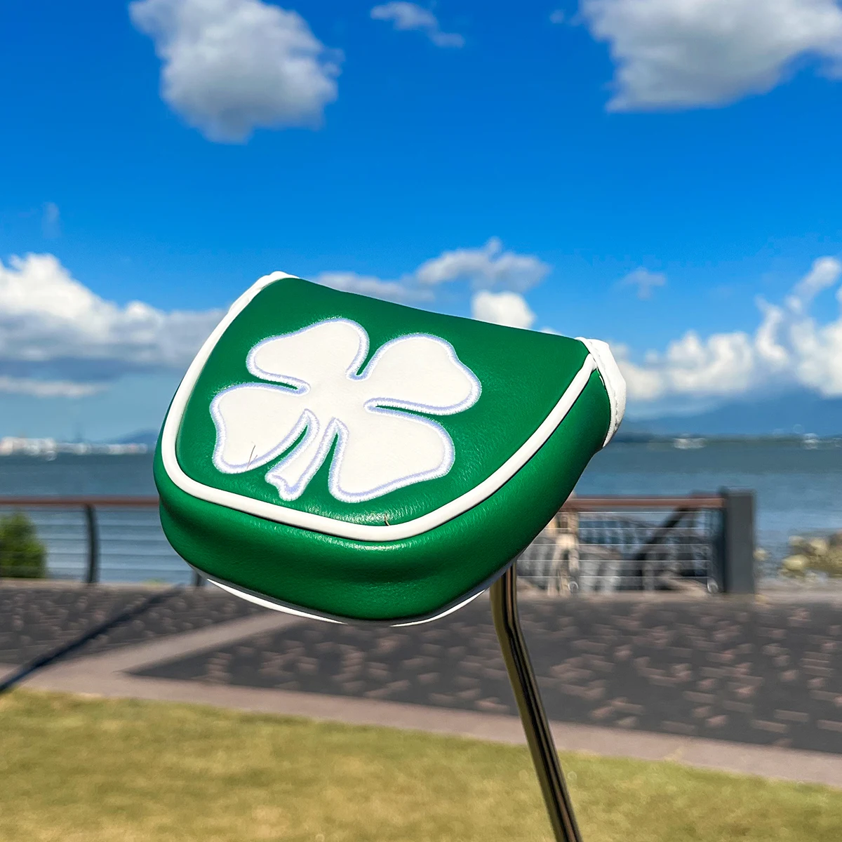 Golf Putter Cover  New Green Lucky  Four Leaf Clover LeatherGolf Mallet Putter Headcovers Golf Club Head Cover Leather