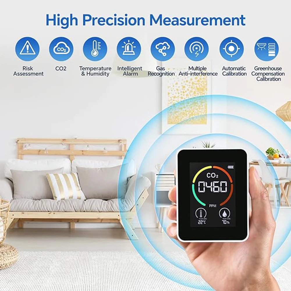 3in1 Air Quality Monitor,CO2 Detector Counter Capable of Real-Time Monitoring of CO2&Temperature&Humidity in The Air