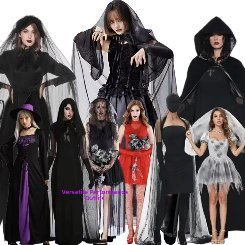 

Adult Halloween Costume Witch Outfit Horror Bride Dark Performances Cosplay Show off Traditional Ethnic Stage Clothing