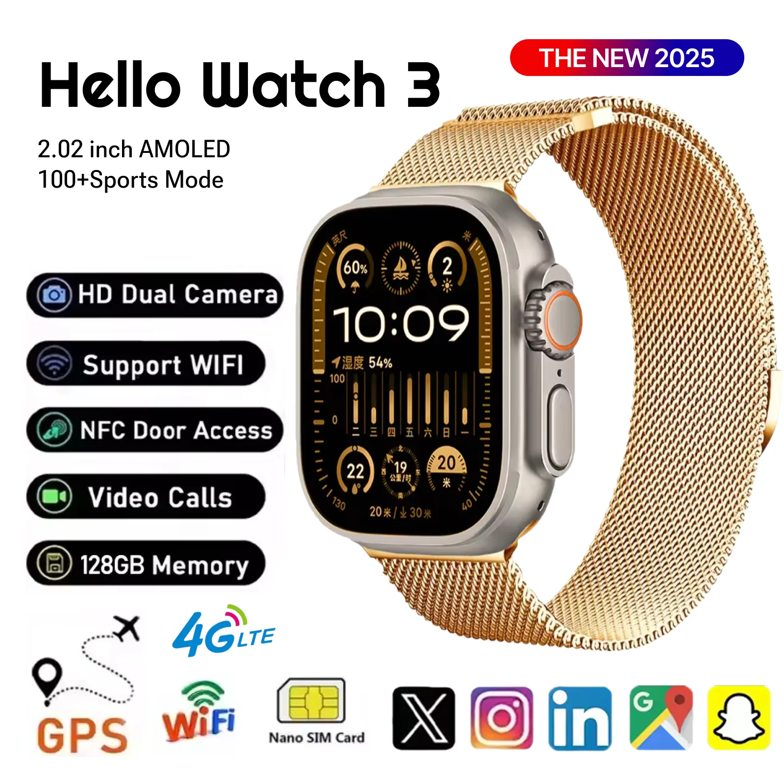 2025 Hello Watch 3 Plus Ultra Upgrade SmartWatch Original 49mm AMOLED 4G ROM NFC GPT Compass Photo Album Local Music Men Watch