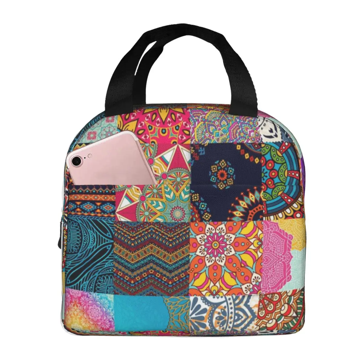 African Print Patchwork Ethnic Design Insulated Lunch Bag for Women Portable Geometric Ankara Pattern Thermal Cooler Bento Box