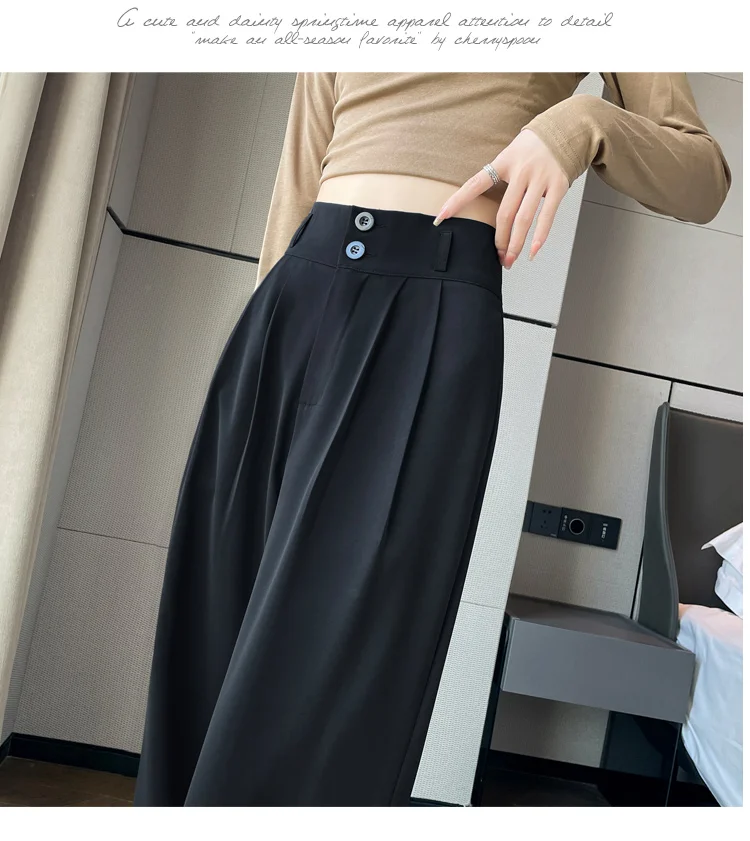 Frauen Lose Frühling Sommer 2024, Neue Hohe Taille Breite Beine Dünne Beiläufige Hosen Koreanische Mode-Trend Weiblichen Anzug Gerade Hosen – Detail 6