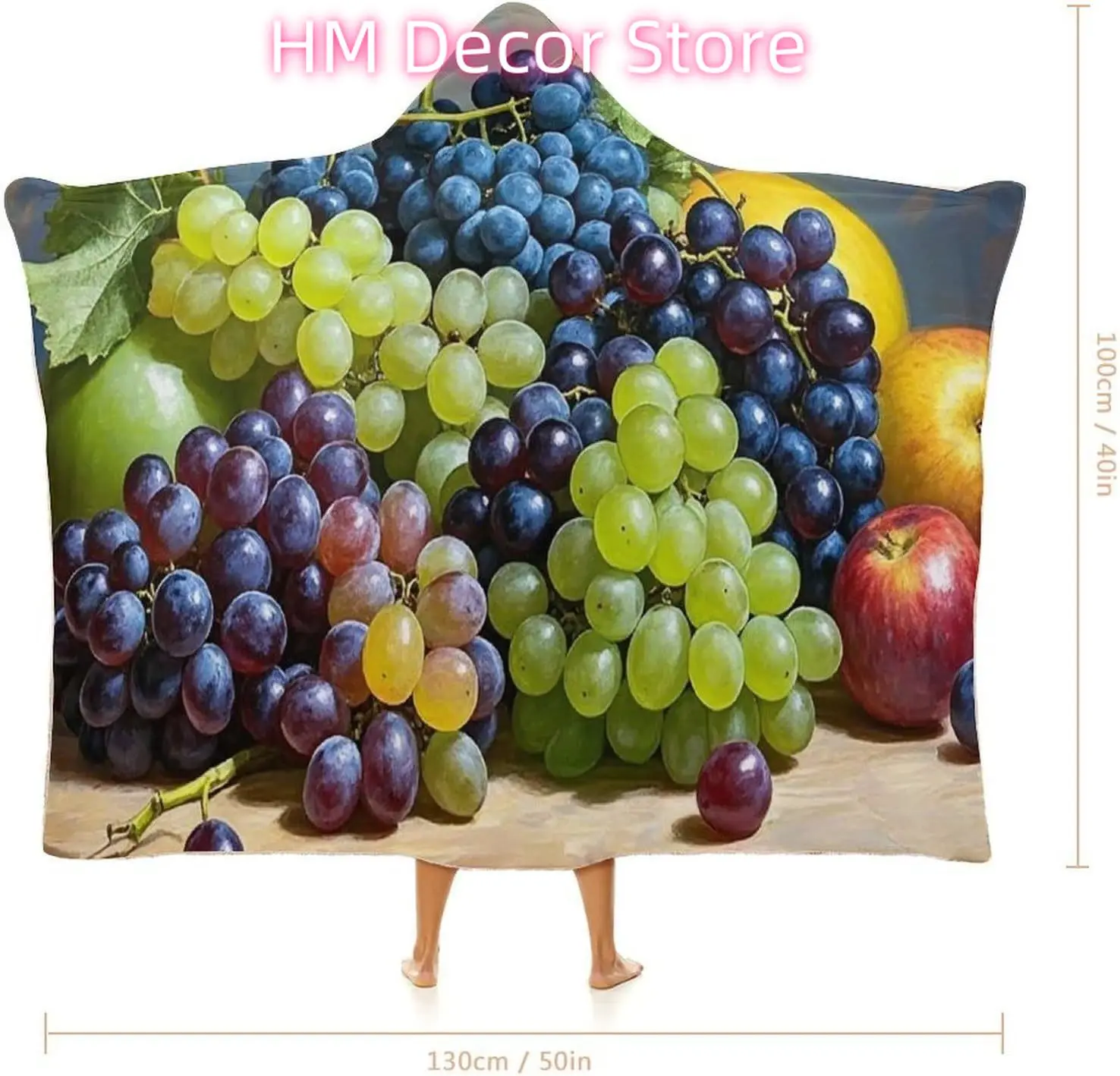 Artistic Fruits Wearable Hooded Blanket, Ultra Soft Arctic Velvet Cape Cloak Unisex - Cozy Wearable Blanket