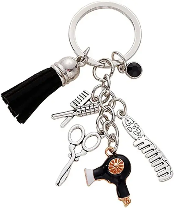 Tassel Mini Hair Scissors Hair Dryer Comb Keychain Hair Hairdresser Gift