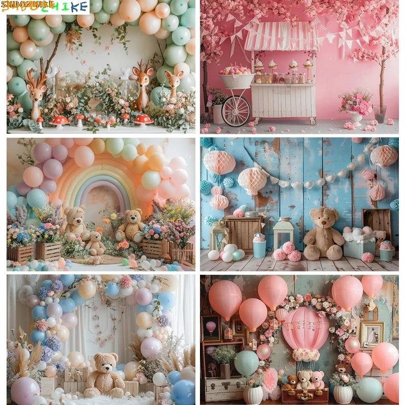 

Happy Birthday Party Photography Backdrop Baby Shower Newborn Portrait Colorful Balloon Arch Decor Photo Studio Background AR-15