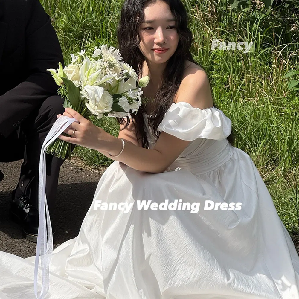 Fancy Simple Sweetheart Korea Wedding Dress Taffeta Remove Sleeves Bridal Gown Floor Length Back Corset Customized