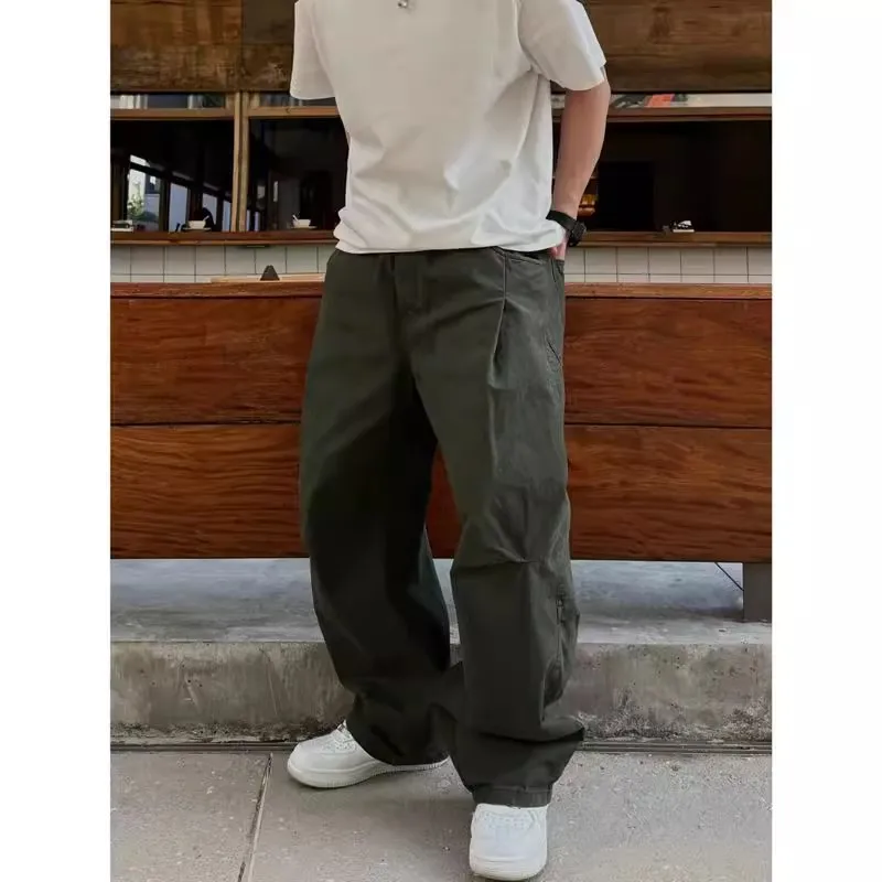 

Retro Japanese Sle Waed Cotton Military een Work Pants Men Summer High Street Loose Paratrooper Casual Trousers