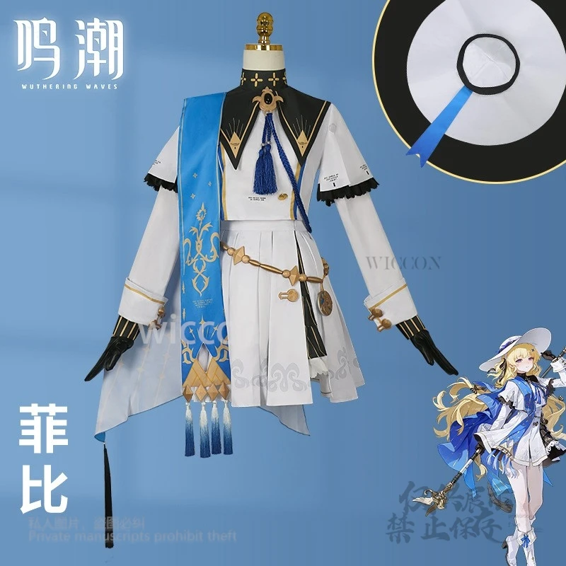 أنيمي لعبة Wuthering موجات فيبي تأثيري حلي وتتسابق قبعة شعر مستعار أصفر الفتيات النساء هالوين حفلة تنكرية كوس مخصصة