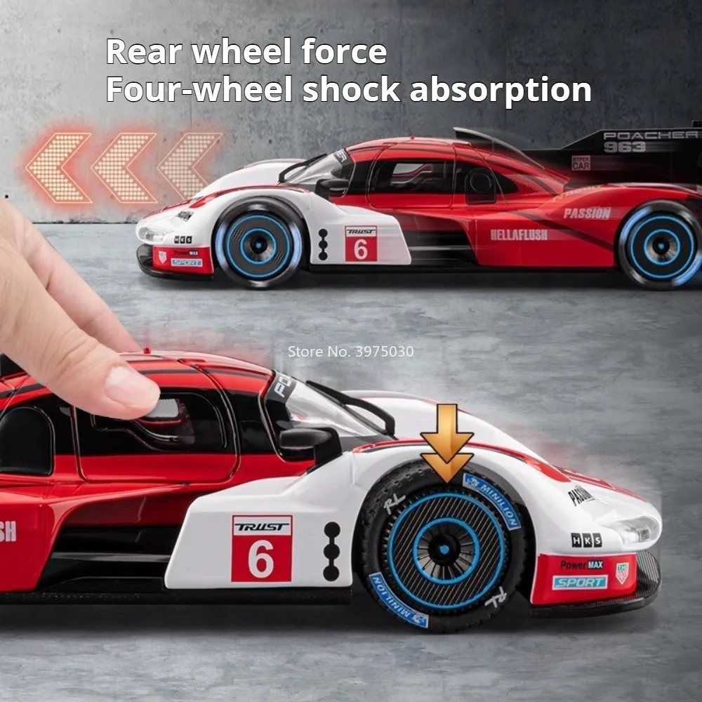 1:22 سبيكة 963 GTR نماذج سيارات لعب مع التراجع ضوء الصوت مصغرة سباق السيارات لعبة عجلات تحولت نموذج سيارة حلية