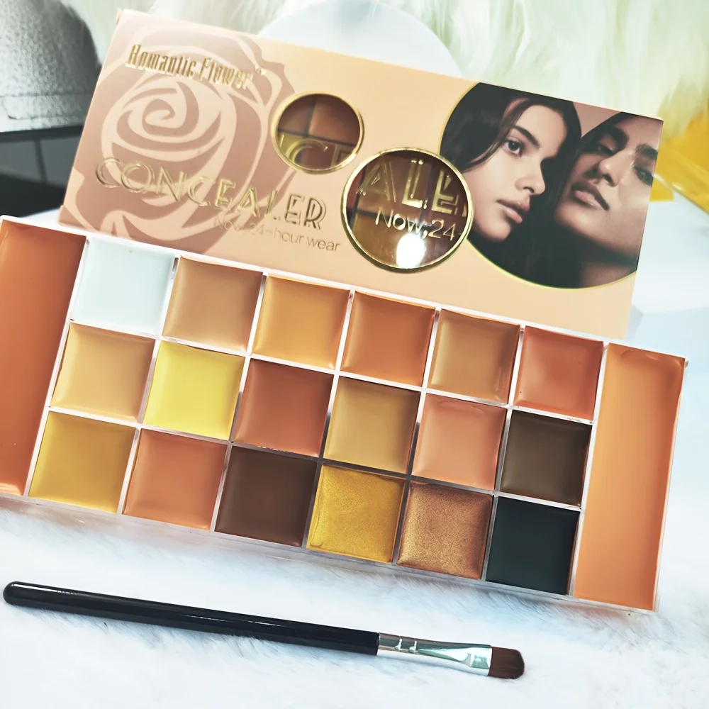 لوحة كونسيلر مكونة من 20 لونًا مع فرشاة صغيرة لكريم الأساس بلون الأرض وتغطية كاملة وصينية مكياج مقاومة للماء #4