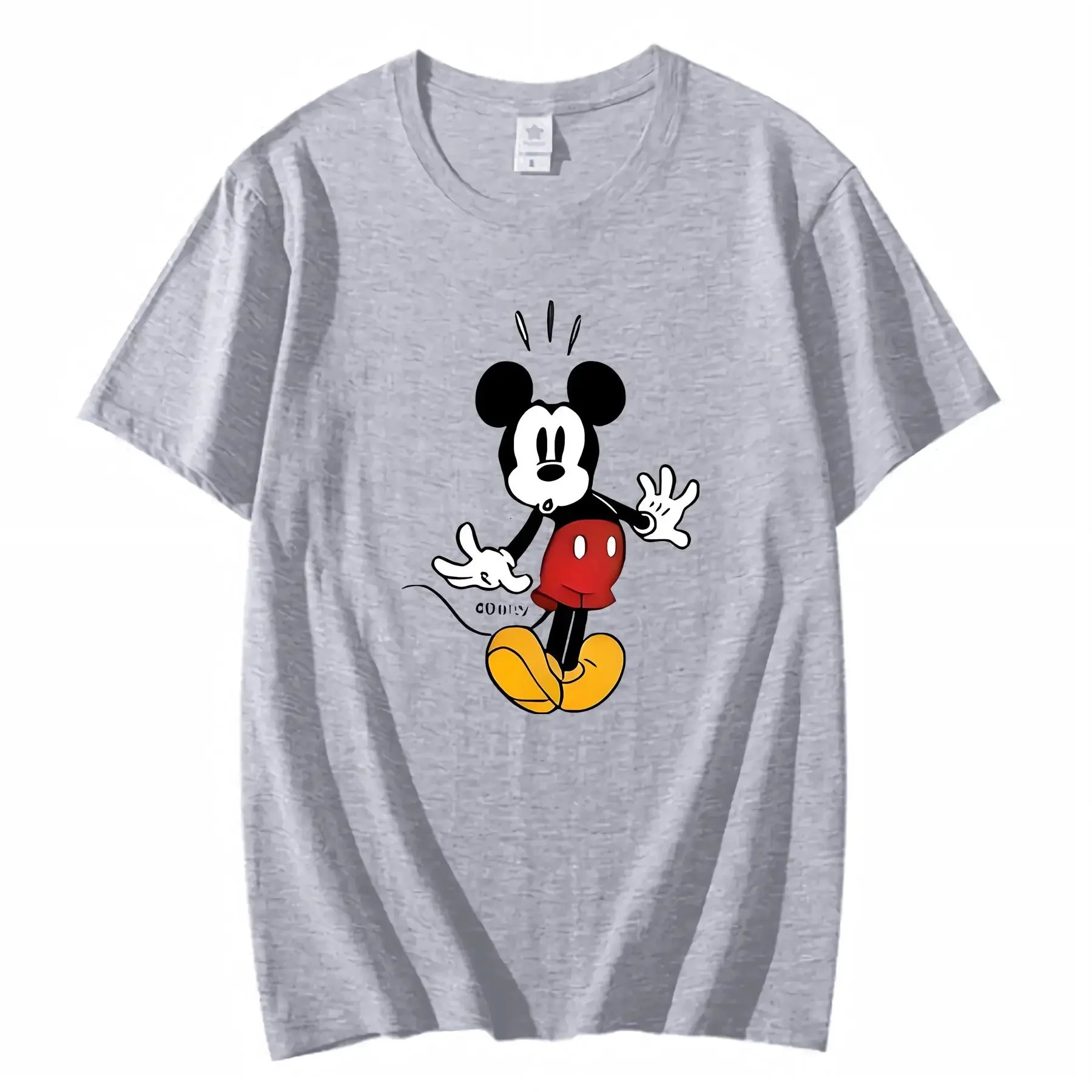 تي شيرت نسائي من القطن الأبيض مطبوع عليه ميكي ماوس وميني برقبة دائرية وقابل للغسل في الغسالة طوال الموسم مريح مناسب عتيق #2