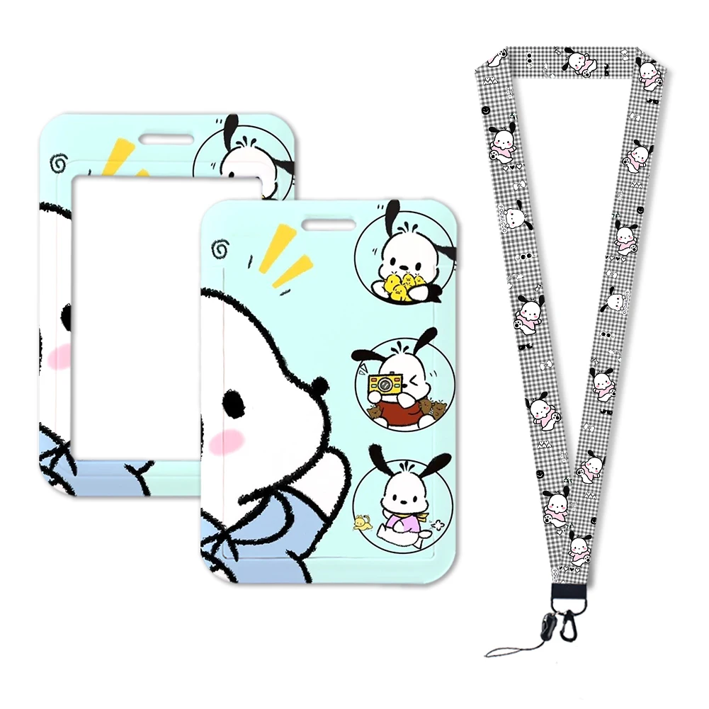 W ที่ใส่บัตรป้าย ID pochacco สายคล้องคอน่ารักอะนิเมะ Sanrio รถไฟใต้ดินซองใส่บัตรนักเรียนมหาวิทยาลัยผู้ถือข้อมูลประจำตัว