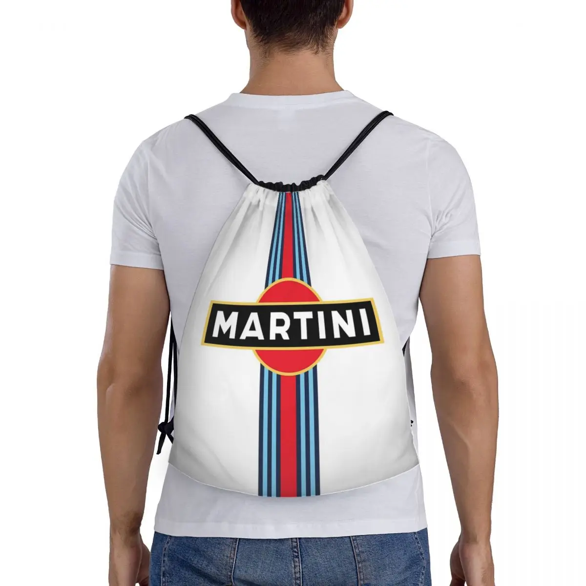

Martini Racing Stripe Backpacks Multi-function Portable Drawstring Bundle Pocket Sports Bag Book Bags For Man Woman Students