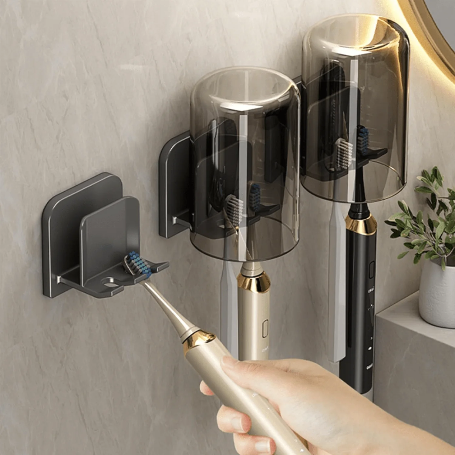 1pc Multi Use Toothbrush Holder, Durable Bathroom Storage Rack for Family Toothpaste Brush, Practical Convertible Hanging Hook