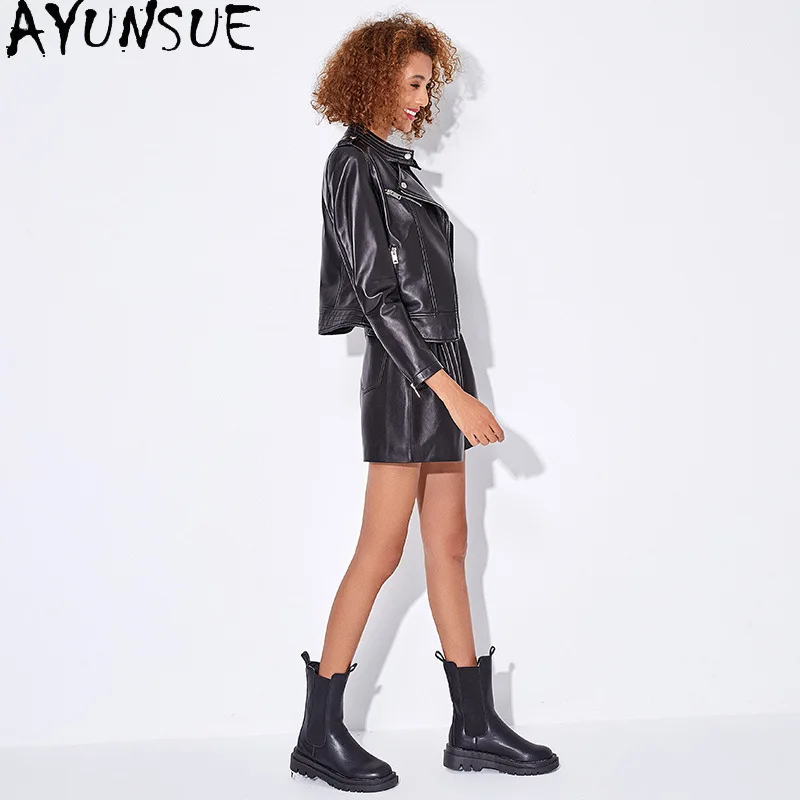 AYUNSUE 100 % Schaffell Echtes Leder Jacke Frau Motorrad Mantel Schlanke Damen Jacken Frühling Herbst Kleidung Nadalха Ж Espero