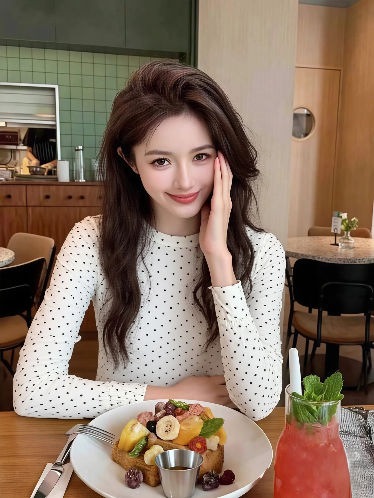 

Женская футболка с длинным рукавом Sweet Sle, осенне-зимняя, приталенная, с круглым вырезом, в горошек, базовая, для многослойных образов, в корейском стиле