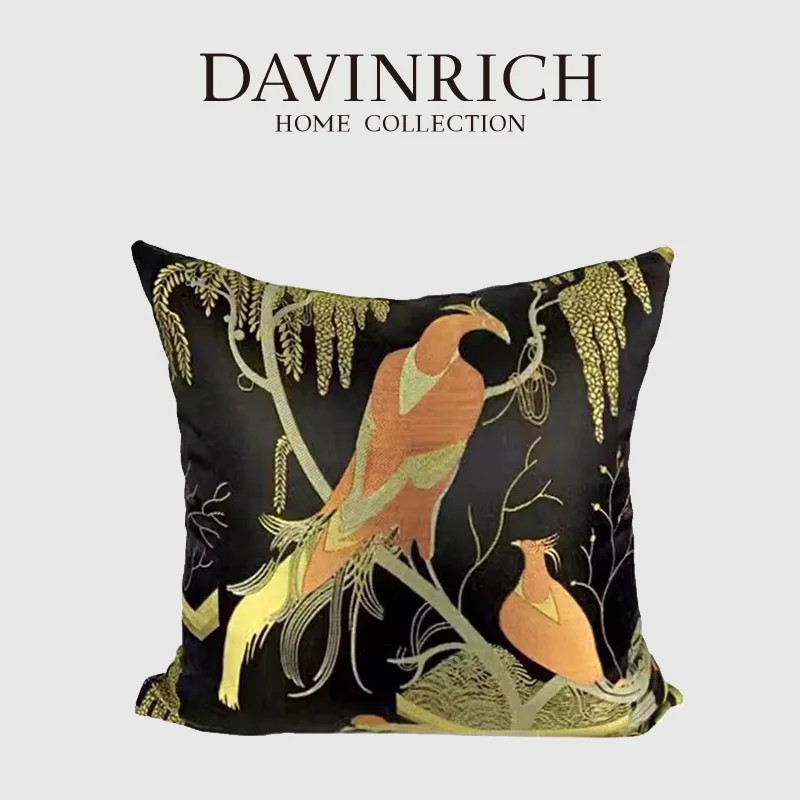 

DAVINRICH American Retro Throw Pillow Covers Mallard Wild Duck Birds Jacquard Vintage Artistic Decorative Cushion Case 45x45cm