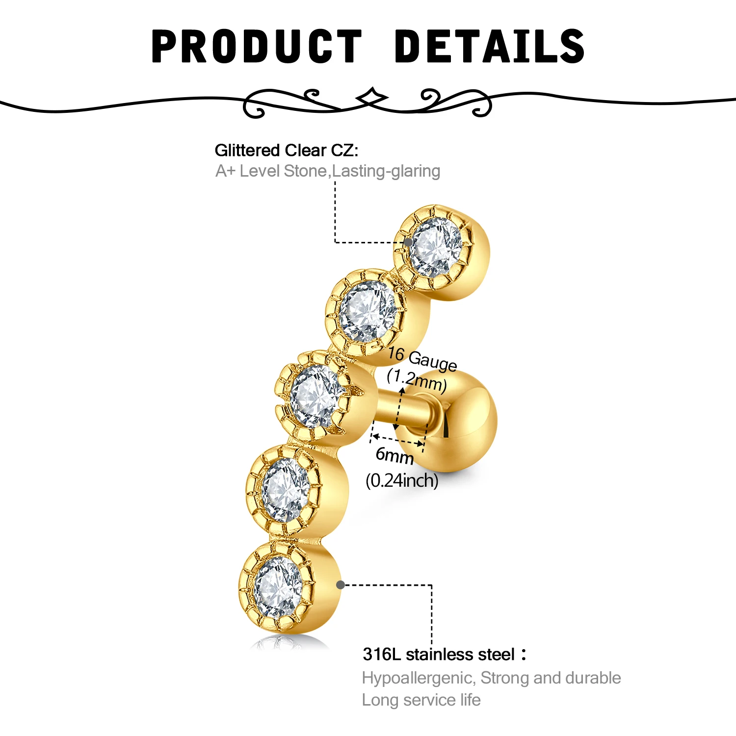 11 قطعة 316L الفولاذ المقاوم للصدأ الغضروف وأقراط اللولب الزنمة Daith أقراط الجسم الأذن ثقب المجوهرات