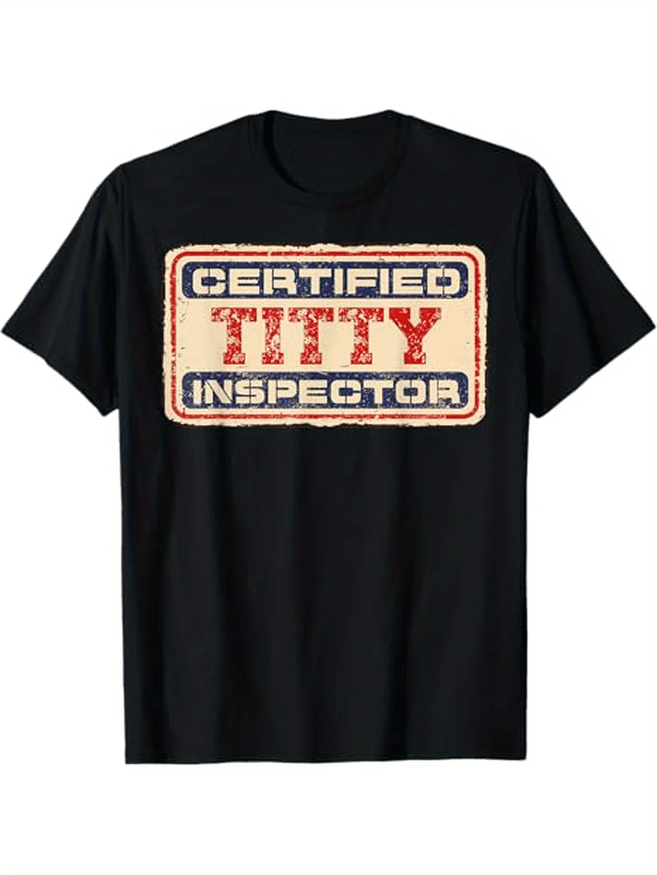 

Men'S "Certified Titty Inspector" Graphic T-Shirt - Casual Crew Neck, Stretch Fabric,