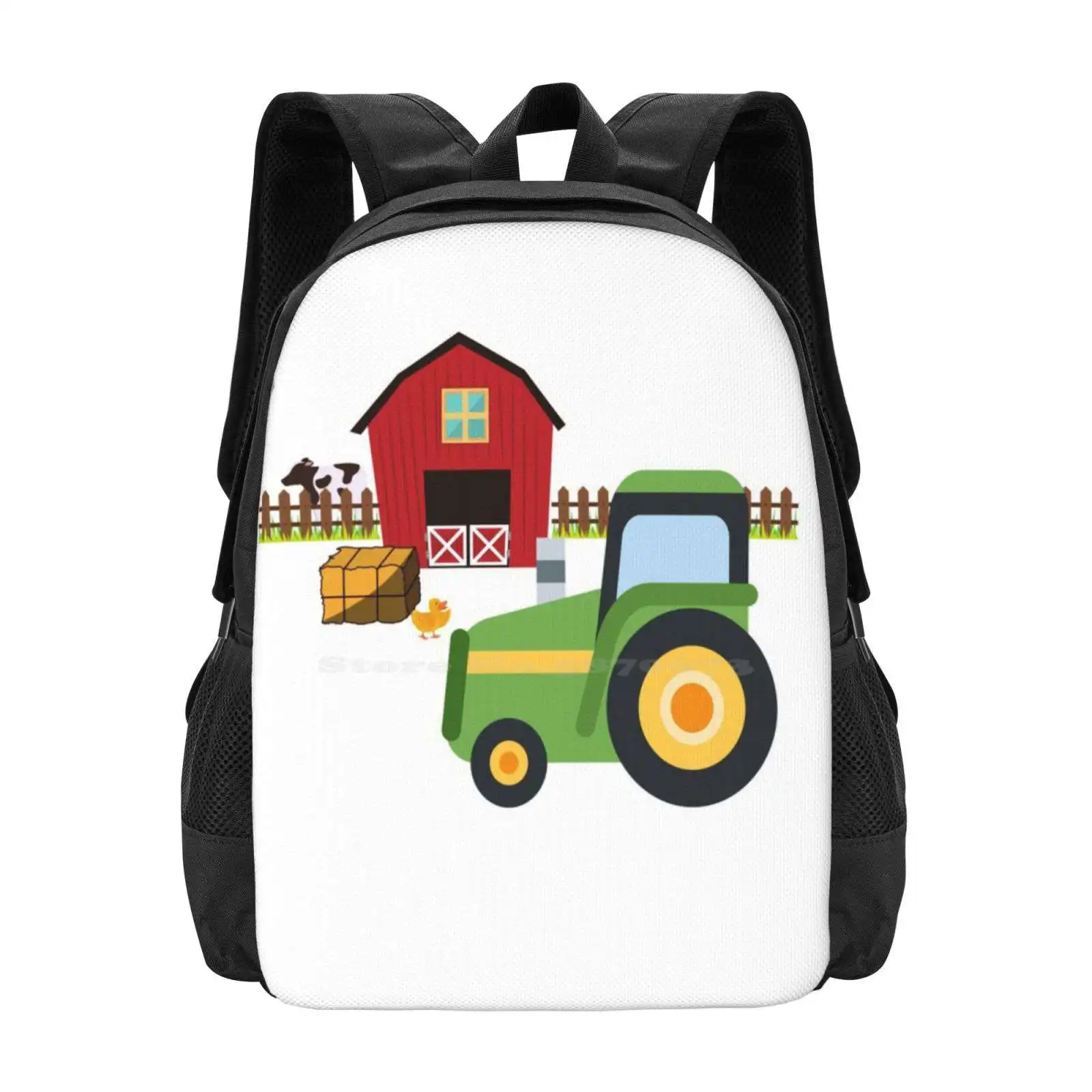 Cute Tractor And Farm Hot Sale Schoolbag Backpack Fashion Bags Cute Farm Cute Tractor Farm Theme Tractor Theme Red Barn Green